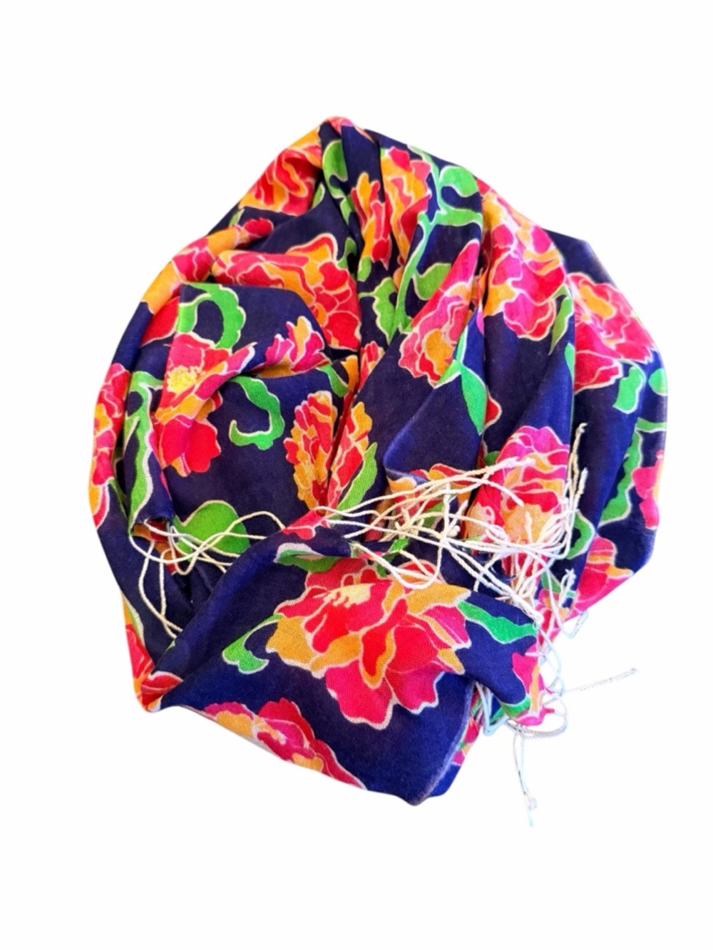 Lilly Pulitzer Murfee Cashmere Silk Blend Fringe Trim Floral Wrap Scarf Shawl OS